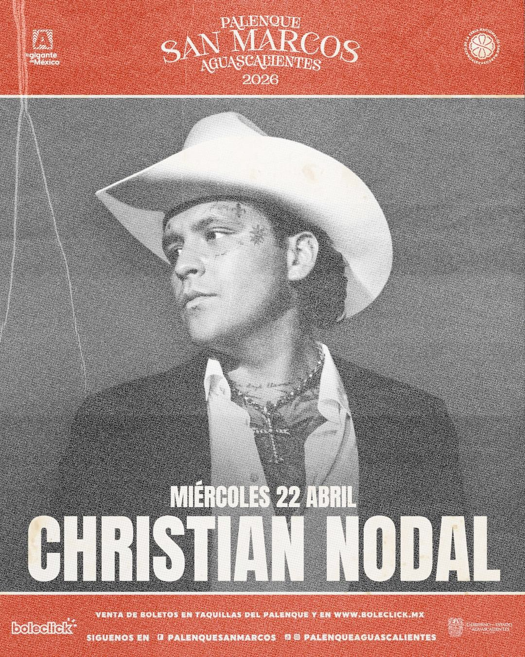 boletos Christian Nodal palenque aguascalientes 2026